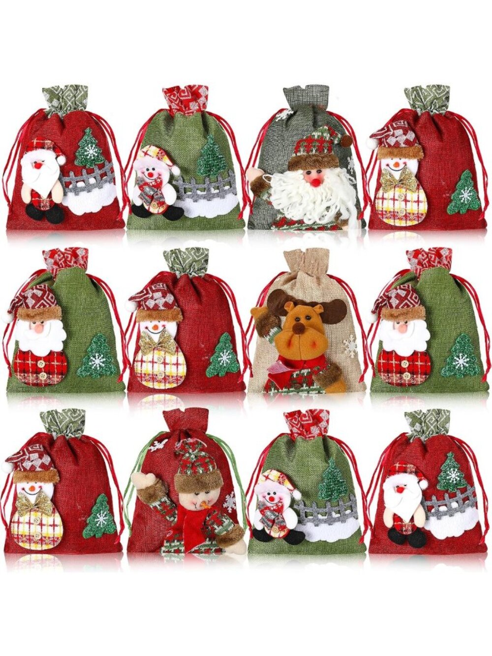 Abbylike 12 Pcs Christmas Gift Doll Bags, Drawstring Christmas Bags Bulk 3D